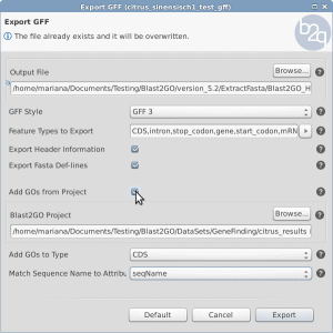 Export GFF with GOs from Project