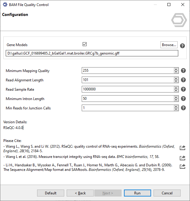 BAM File Quality Control Second Dialog Page